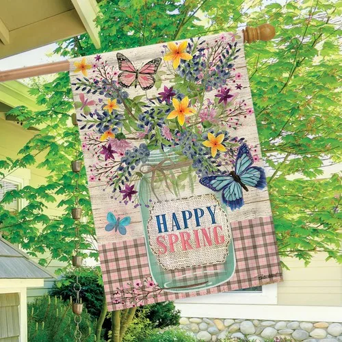 Флаг для дома Briarwood Lane Happy Spring Mason Jar 28x40 ZZY (art.: 3920db64bad79) - 3920db64bad79