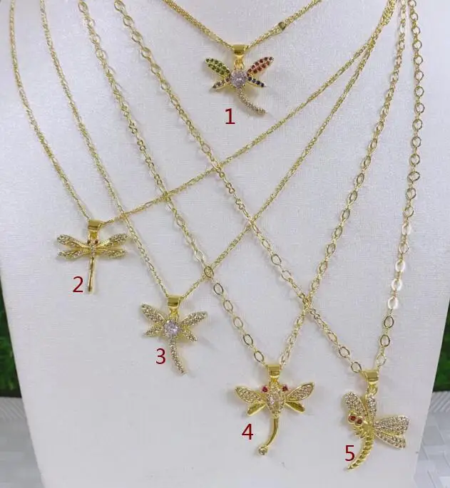 

dragonfly Necklace For Women Girls Gold Plated Pendant CZ Pave Wholesale Party Birthday Jewelry fg7y Necklace