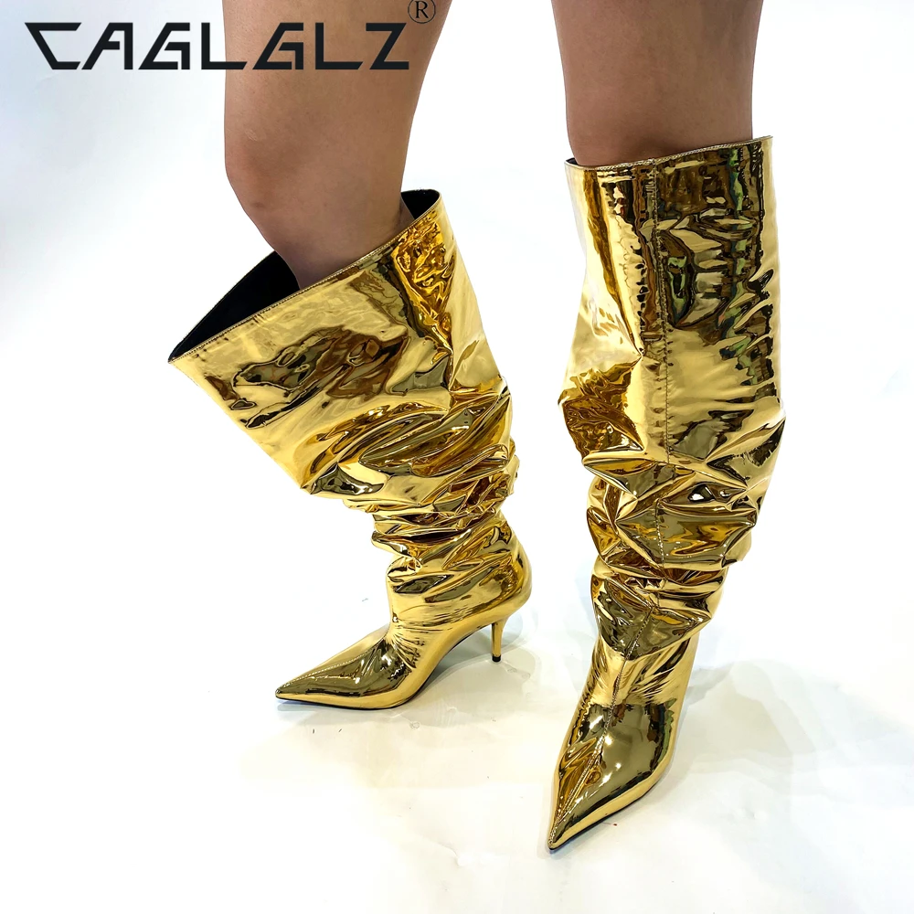 2023 CAGLGLZ Women's Over Knee Thigh Fashion Banquet Silver Sexy Free Shipping Promotion 34-46 Large Heels shoes for women