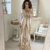 elegant moroccan caftan muslim formal evening dresses long sleeves ivory velvet embroidery dubai prom gowns robe de soir%c3%a9e 2022