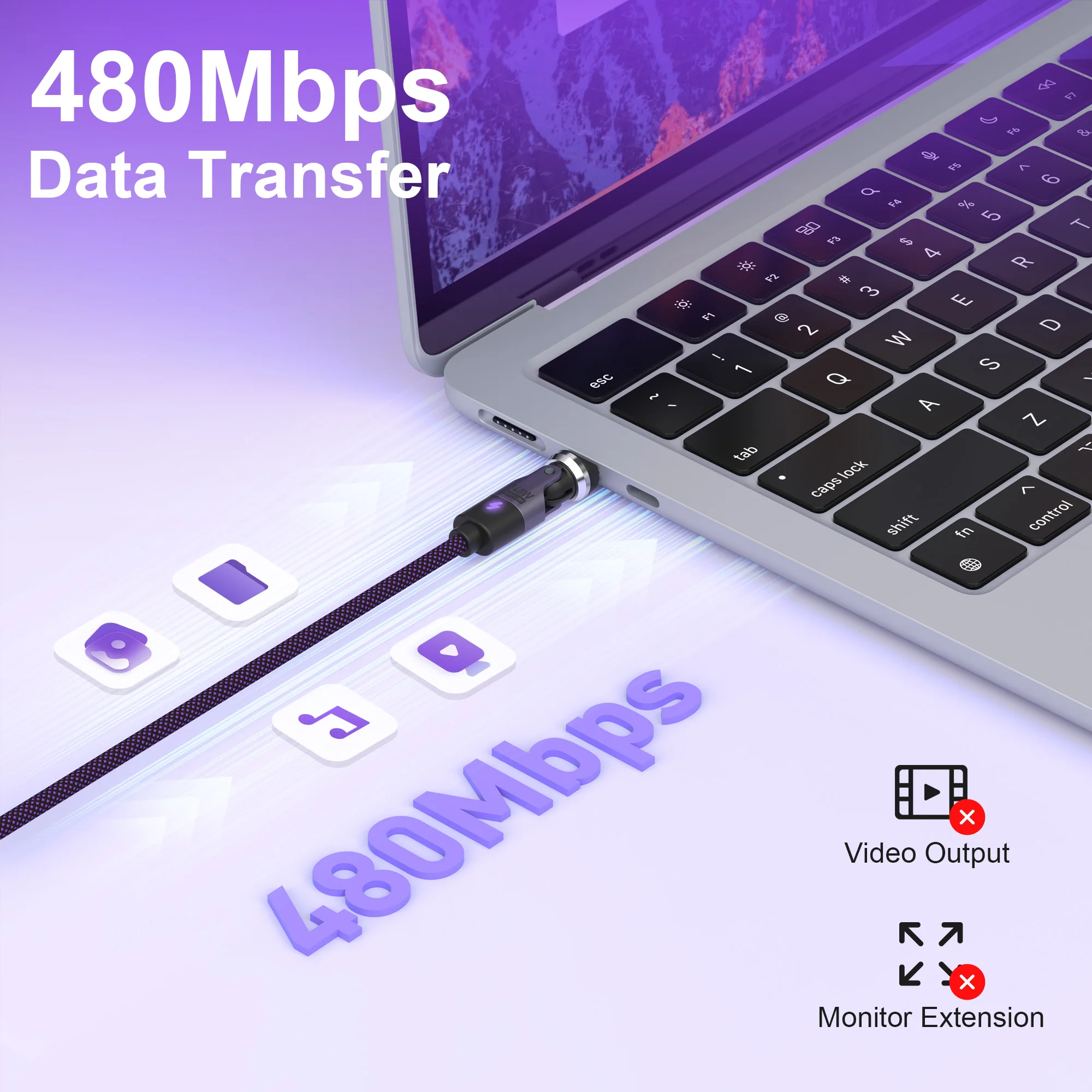 Фото 540 °   Вращающийся кабель USB-C на Type-C для быстрой зарядки 240 Вт, конвертер Type-C для Macbook, iPhone 17, Samsung S25 №3