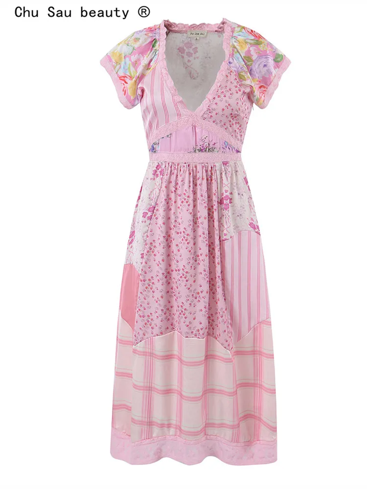 

Женское приталенное платье миди, длинное ажурное платье с принтом, V-образным вырезом и вышивкой, весна-лето 2023