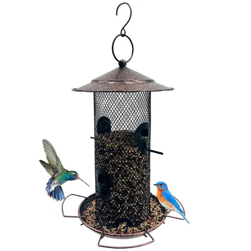 

Squirrel Proof Bird Feeders Metal Bird Seed Feeders For Outside Hanging Retractable Outdoor Feeder With 3 Perches Large Capacity