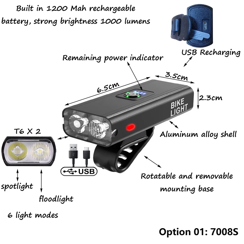 T6 LED Bicycle Light Front USB Rechargeable MTB Mountain Bike Headlight Cycling Flashlight Taillight Accessories |