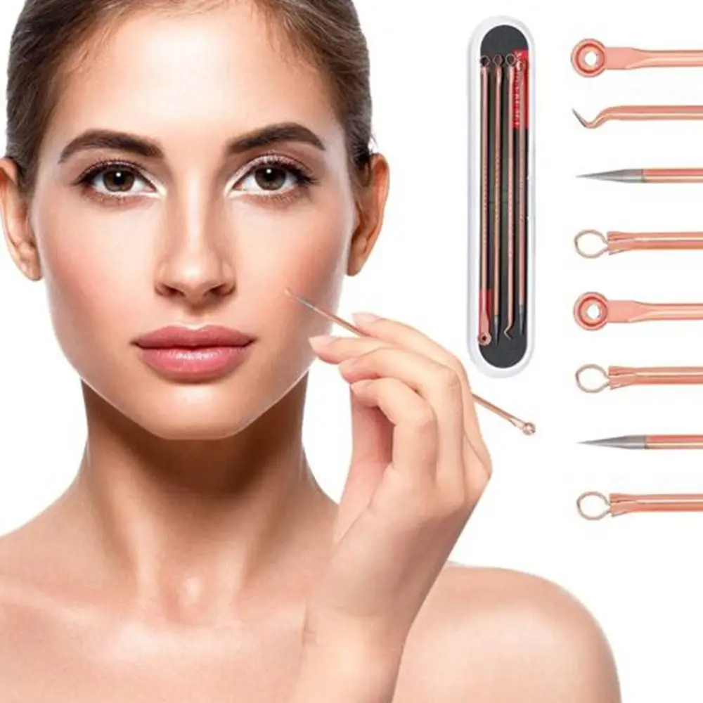 

Face Skin Care Rose Gold Black Silver Acne Extractor Comedone Remover Blackhead Pimple Needles Blemish Treatments