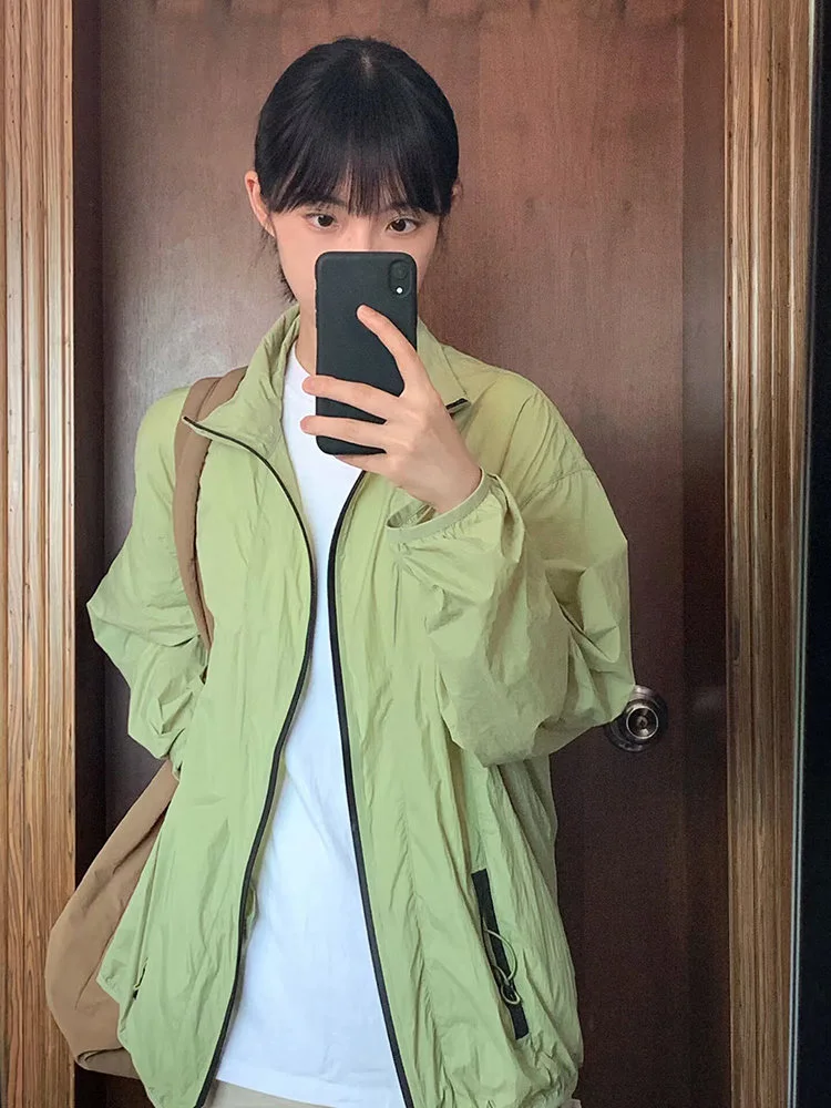 

2023 All Match Grunge Fashion Women Jacket Loose Streetwear Casual Loose Tops Harajuku Solid Long Sleeve Harajuku Zipper Coat
