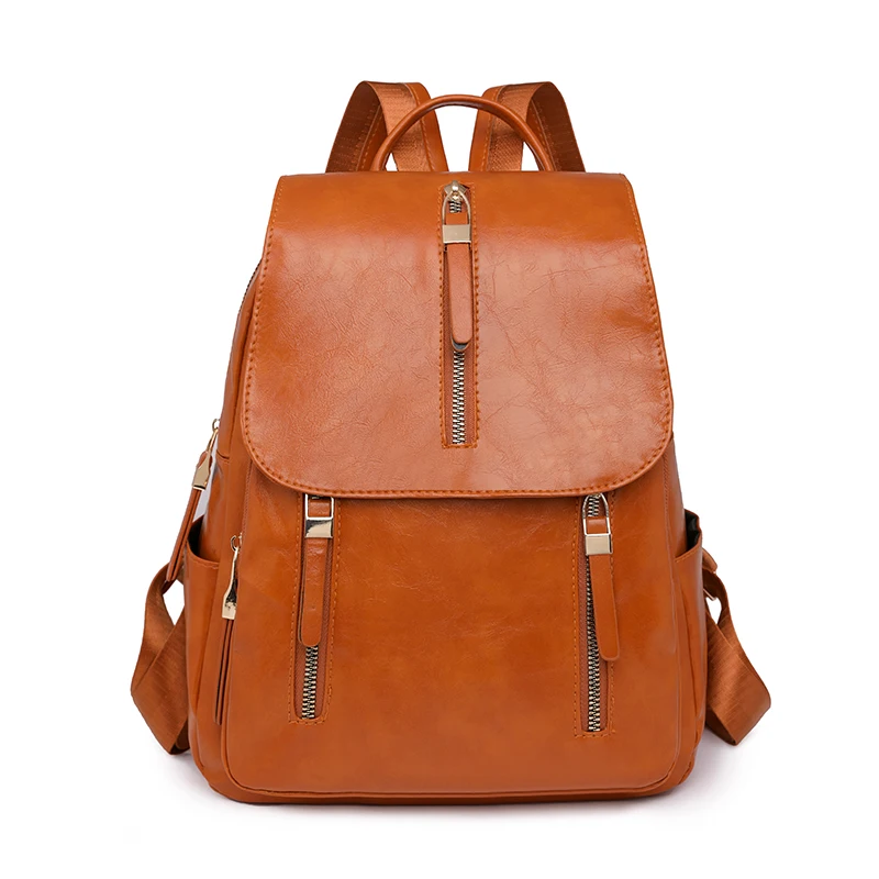 

High Quality Retro Leather Solid Color Large Capacity Zipper Design Women's Backpack Mochila Bolsas Femininas Backpack Women