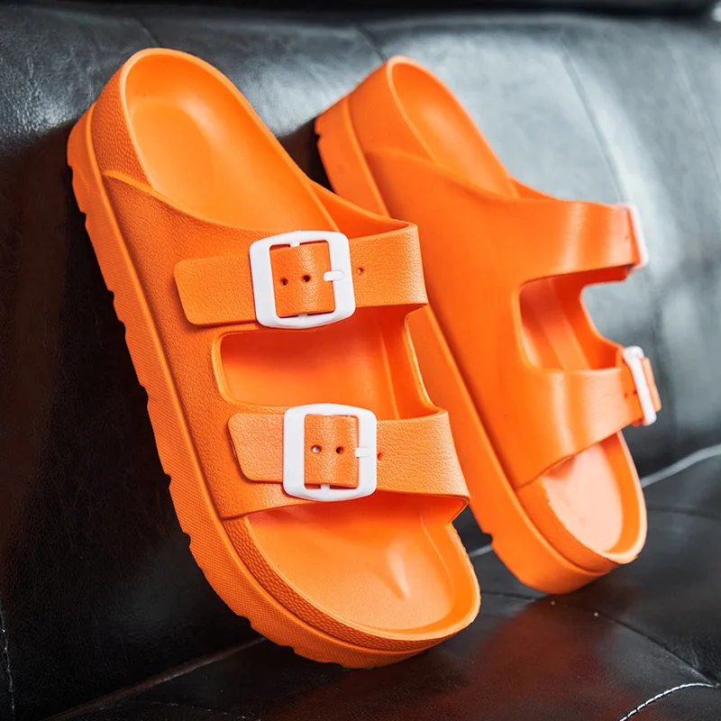 

2022 New EVA Thick Sole Slippers For Women Comfort Wear Beach Slides Double Button Light Anti Slip Birken Slippers Jelly Shoes