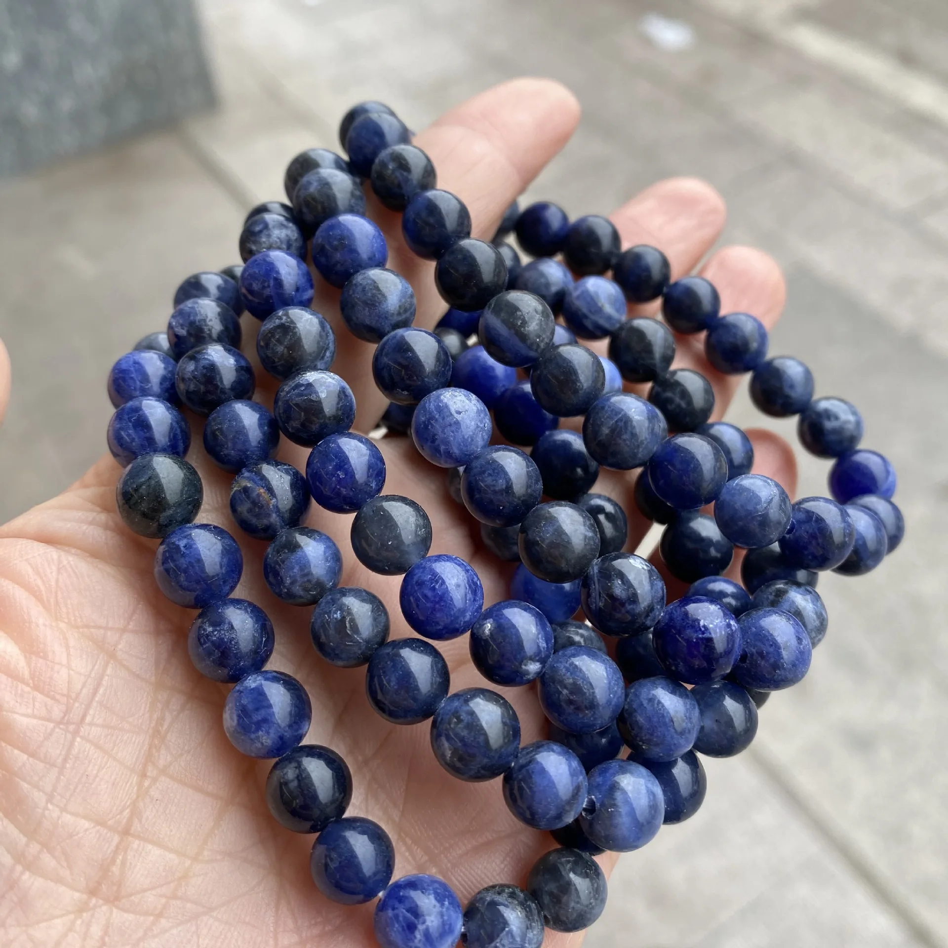 Natural Blue Sapphire Round Bracelet Beads 6 8 10 12 MM Bracelets Women Men Shining Wrist Jewelry Gift Gemstone Bracelet