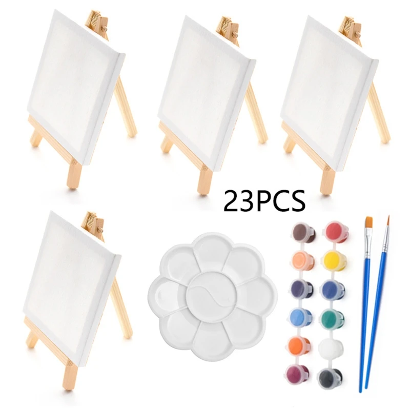 

Small Easel Stands Painting Canvas Kit with Painting Brush Palette for for Kids E8BE