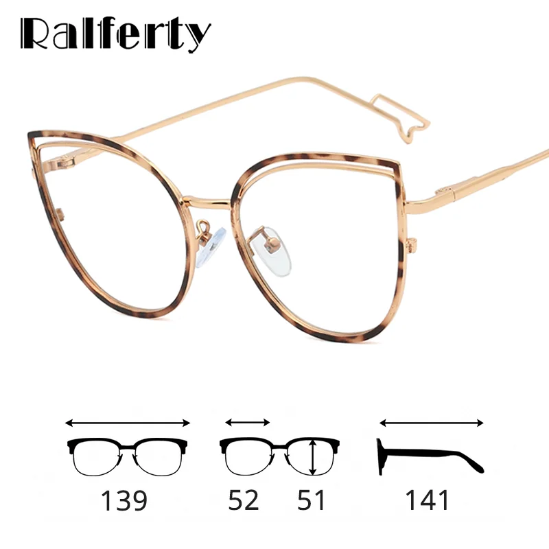 

Ralferty Retro Metallic Eyeglass Frame Women Computer Anti Blue Light Glasses Leopard Myopia Optic Prescription Glasses Frame