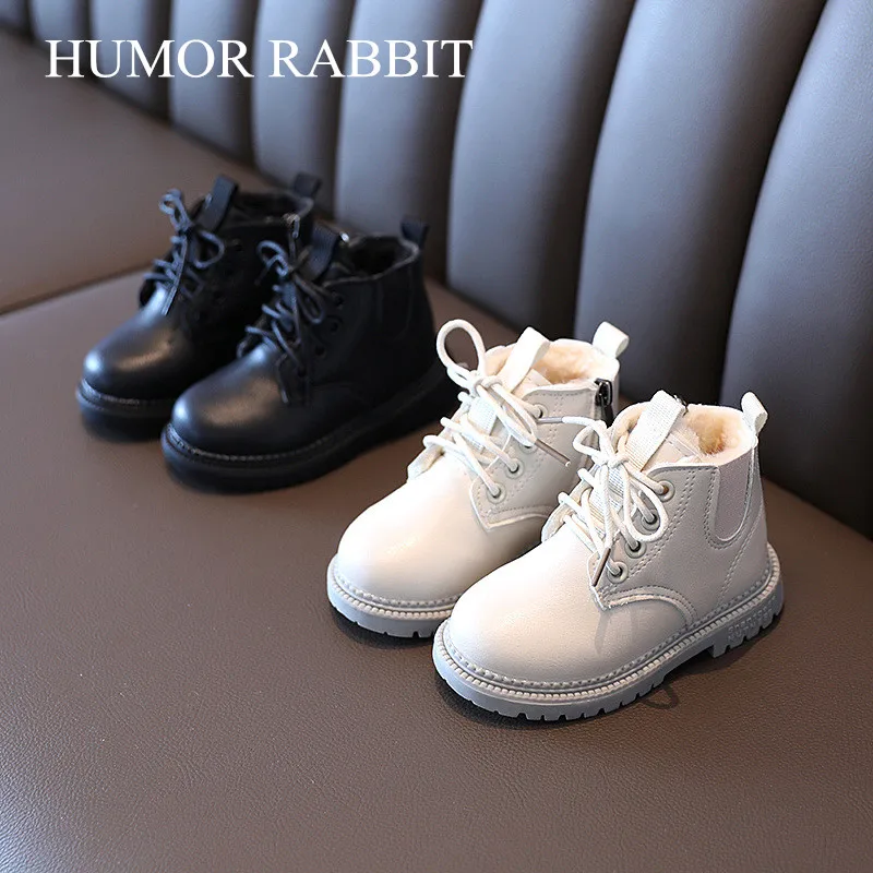 Winter New Style Children Boots Side Zipper Velvet Cotton Shoes for Kids Short Boots Fashion Boys Snow Boots Girls Baby Shoes