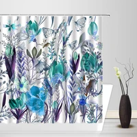 colorful herbs floral shower curtain vintage flower wild plant butterfly botanical print bathroom bath curtains with hooks decor