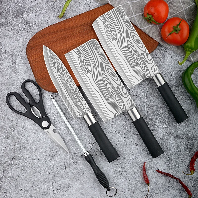

Kitchen Knife Chef Santoku Japanese Knives Set 3-6PCS 7CR17 440C Cleaver Utility Laser Damacuse Pattern