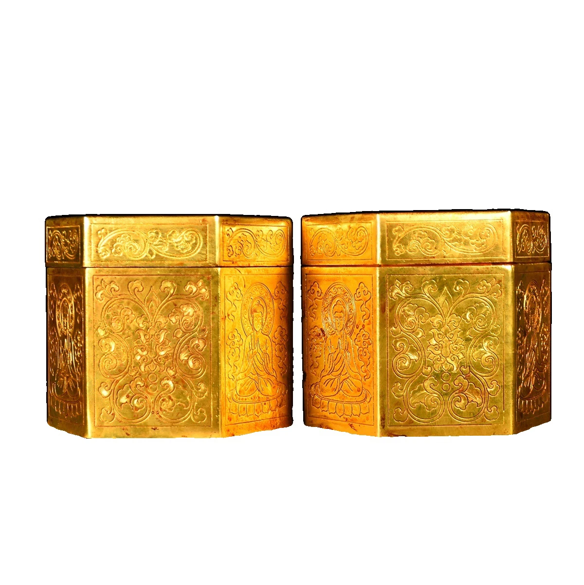 

MOZART Treasured Copper Gilt Tang Dynasty Hand-Carved Tea Box Chinese Traditional Style Antiques Fine Art Gifts Crafts