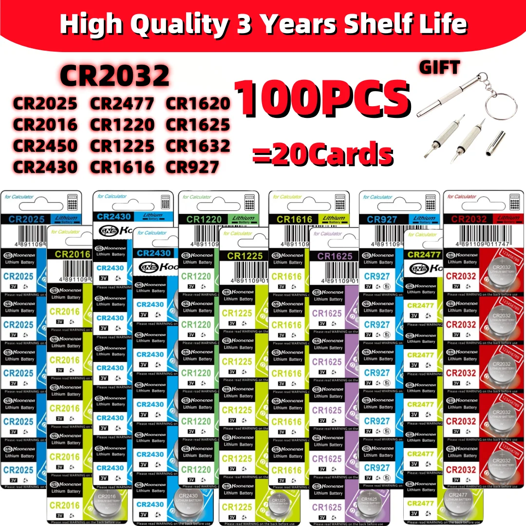 100 шт. cr2032 аккумулятор Pilas CR2450 CR2430 CR2025 CR2016 CR1632 CR1220 CR1616 CR1620 CR1625 LR41 LR1130 LR43 LR44