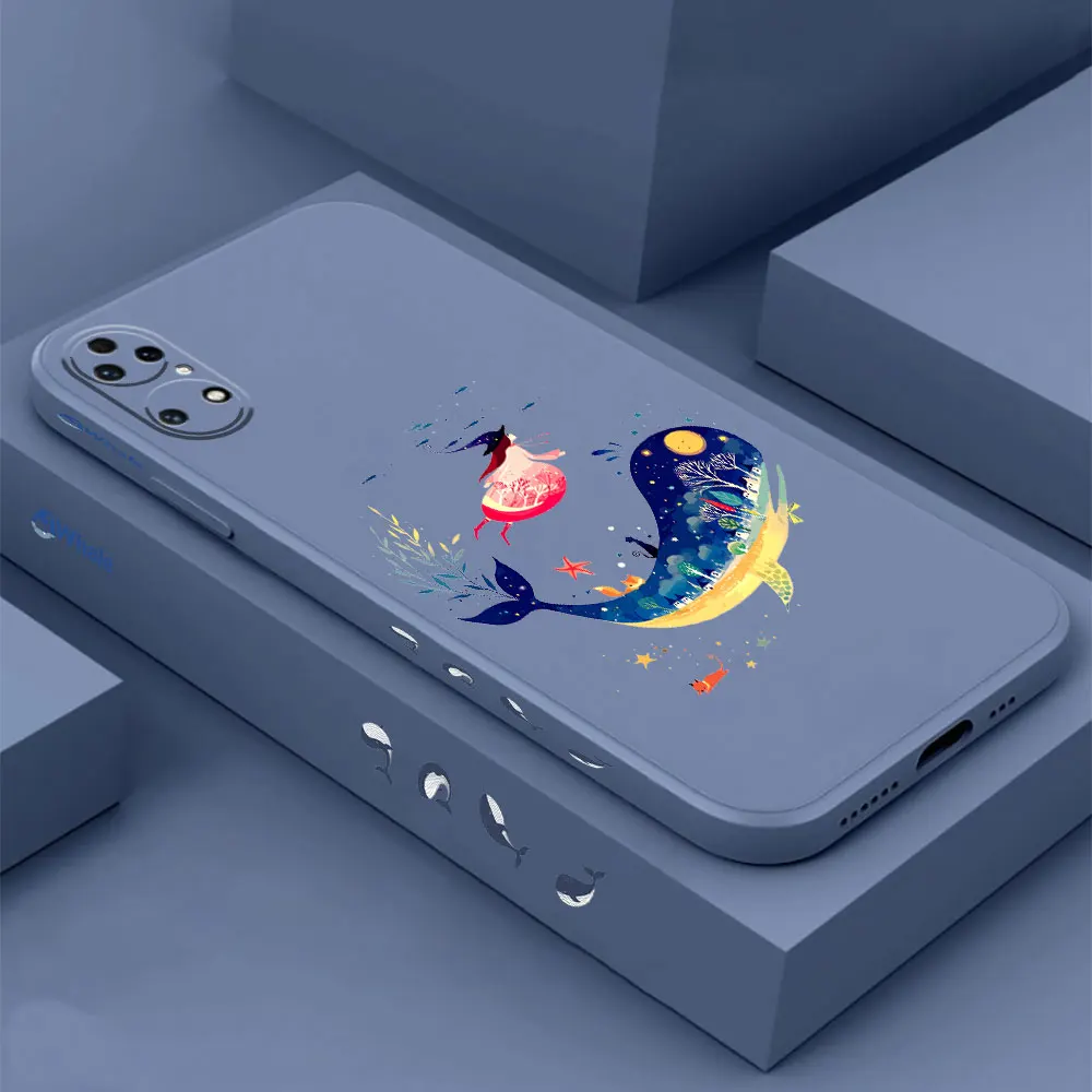 Fantasy Whale Ocean Phone Case For Huawei P60 P50 P40 P30 P20 Mate 50 40 30 20 20X 10 Colour Liquid Silicone Cover Funda Cqoue