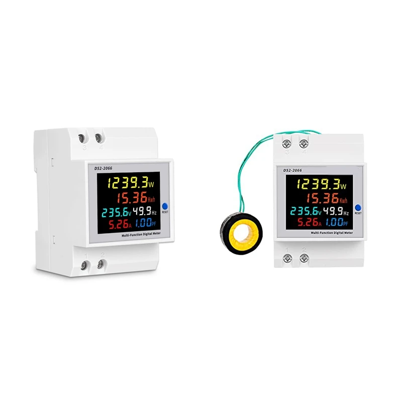 

1 Piece Digital Single Phase AC 40-300V 100A Din Rail 6 In 1 Voltmeter Ammeter Watt Kwh Frequency Meter 110V (Built-In CT)
