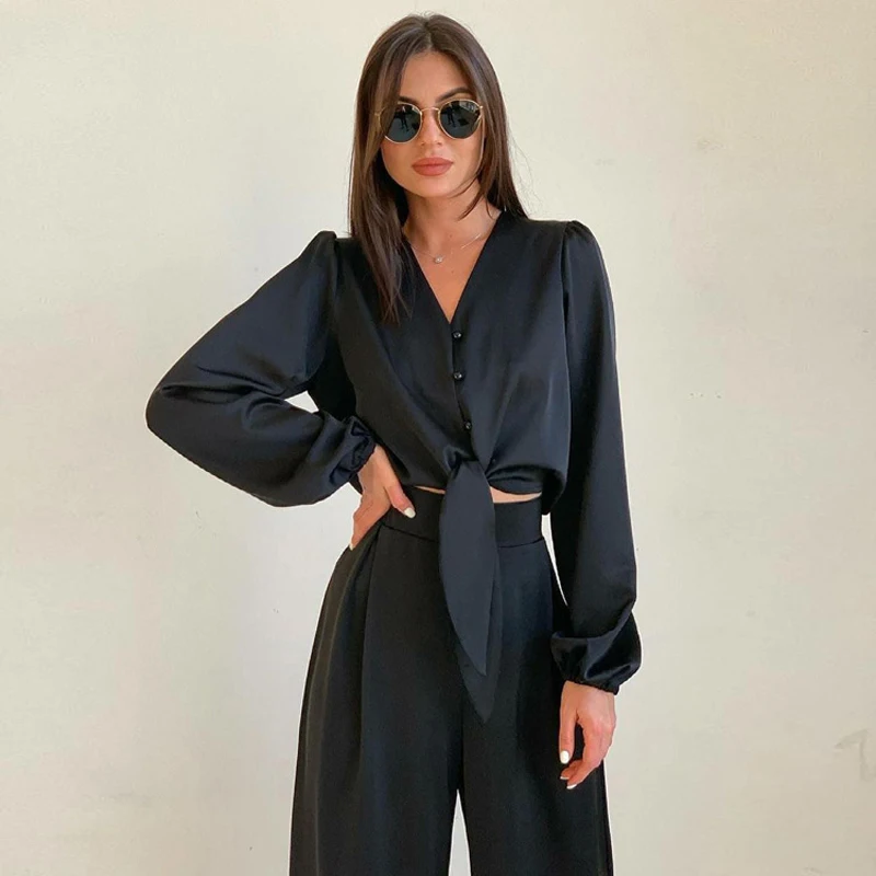 

May Female Beach 2022 Cover Up Kimono Women Summer Dress Ins New Leisure Neck Shirt Bowknot Suit Feeling High Waist Trousers