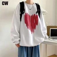 fall fun love heart print couple t shirts plus size loose simple long sleeves bottoming clothes hip hop versatile white t shirts