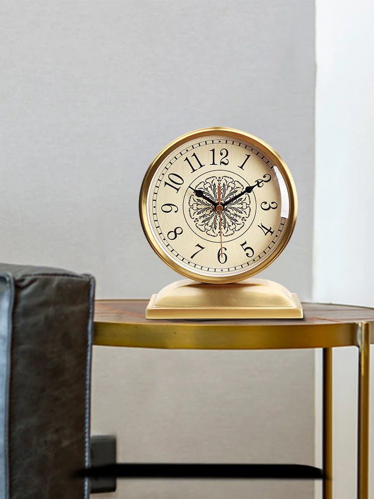 Luxury Gold Table Clock Vintage Silent Watches Nordic Brass Metal Desktop Desk Clocks Gear Retro Living Room Decoration Gift |