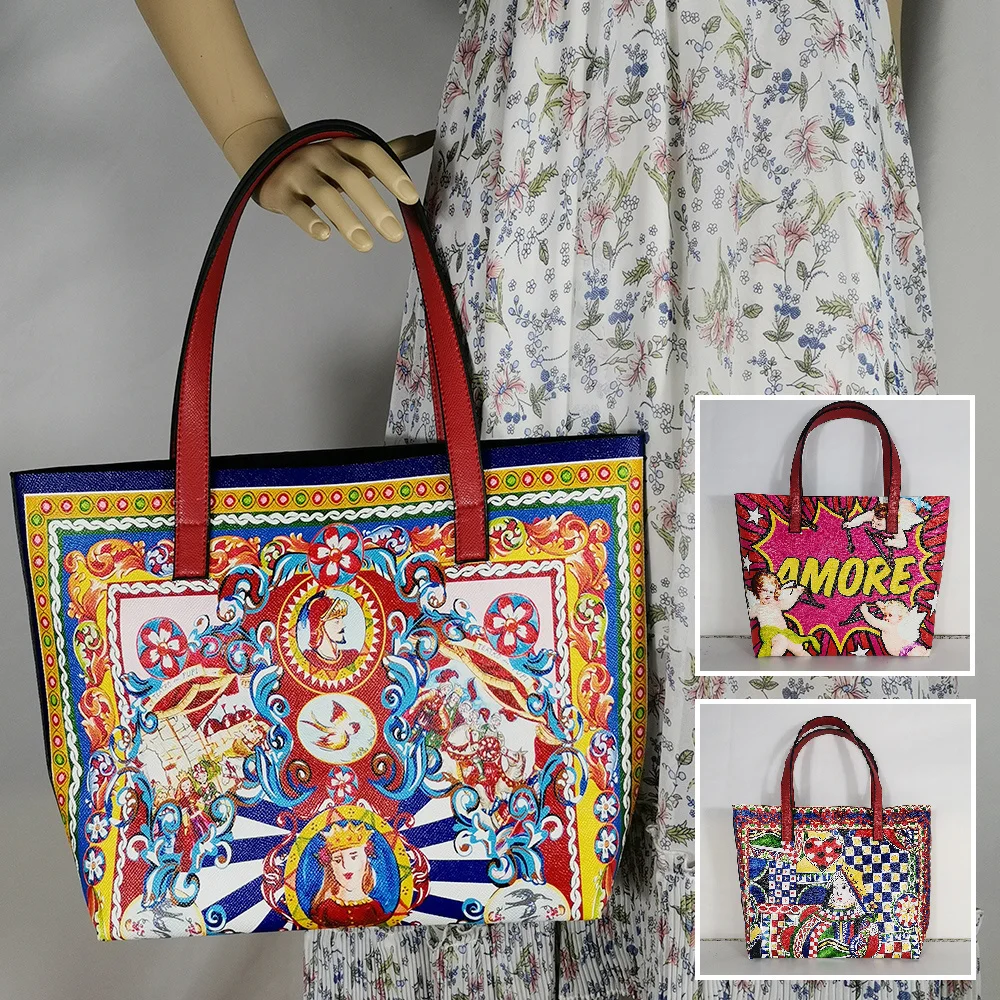 

Итальянская Роскошная дорожная сумка через плечо с цветочным принтом, сумка-тоут из текстурированной кожи, большая сумка-тоут, женская сумка известного бренда, женская сумка для девушек