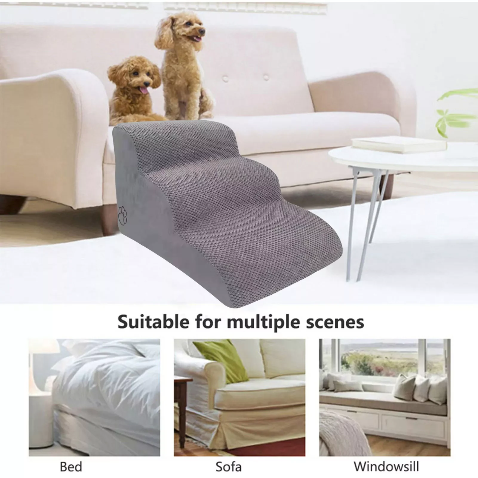 

Steps Dog Stairs 3-Steps Foam Brown Gray Dog Bed Stairs With Removable Cover Anti-slip Dog Cat Ramp Ladder Pet Supplies