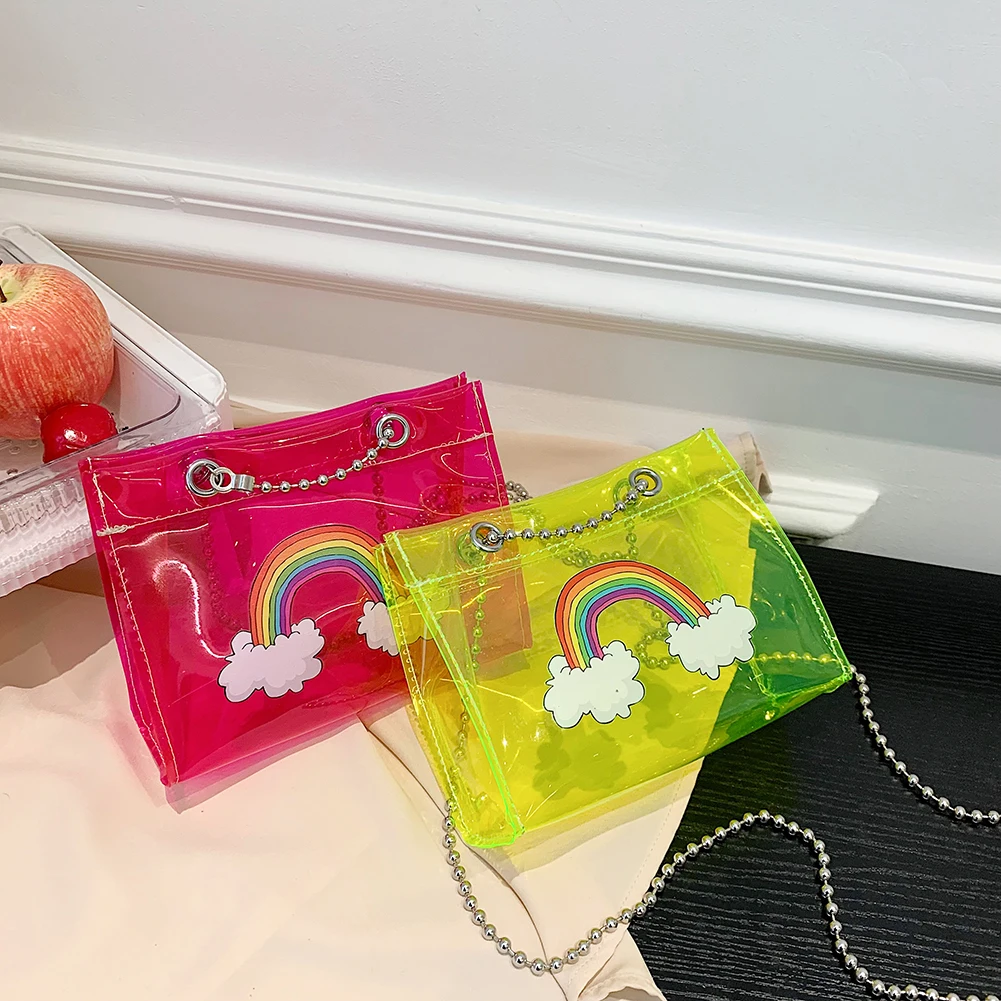 

Transparent Laser Crossbody Bag for Women Candy Color Letter Fashion Wild Mini Shoulder Messenger Bag PVC Jelly Small Tote Bag