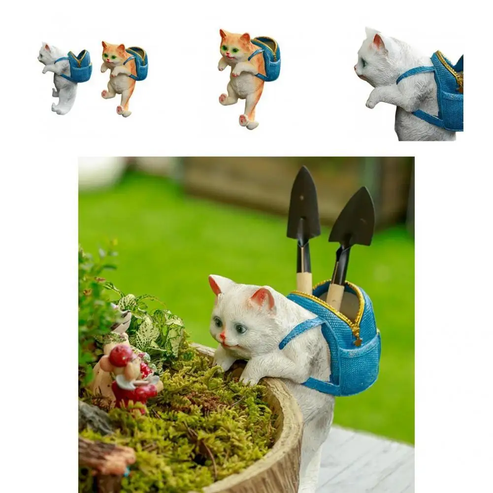 

Reusable Cute Flower Pot Backpack Cat Ornament Resin Cat Sculpture Funny for Garden