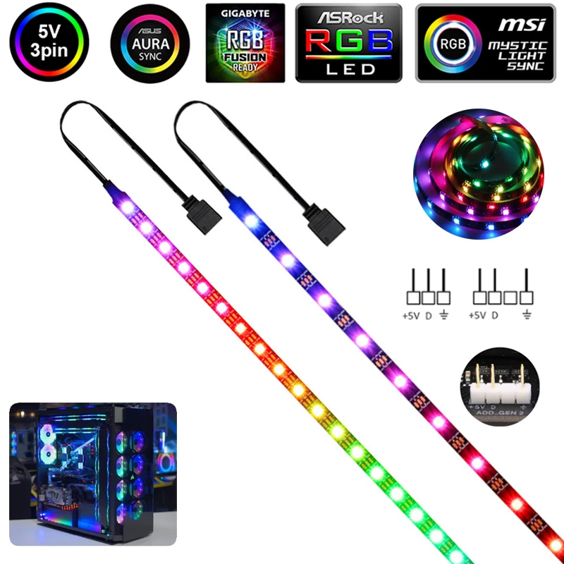 5 в 3Pin Header неоновый RGB ASUS Aura ПК водонепроницаемый светильник Strip Indirizzabile Ws2812b панель MSI Mystic светильник Sync декоративные фонари