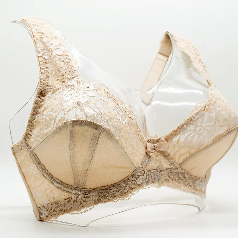 Women's Minimizer Bra Lace Floral Full Coverage See Through Underwire Unlined Mesh Transparent Plus Size E F G H I Cup