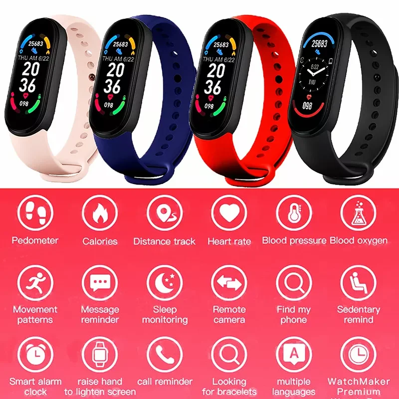 

Бесплатная доставка, Смарт-часы M6 для мужчин и женщин, пульсометр, Bluetooth, спортивные Смарт-часы, трекеры активности для Apple Watch
