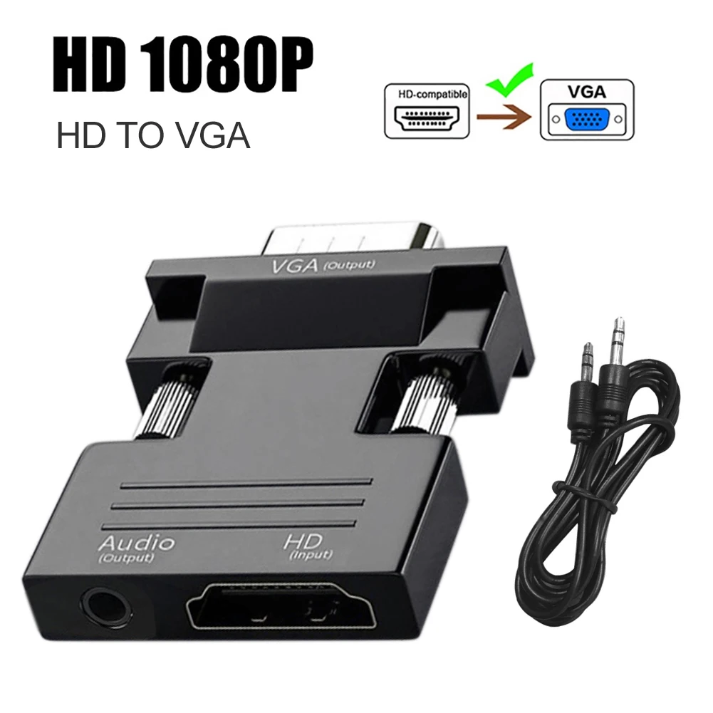 

HD 1080P -compatible To VGA Cable Converter With Audio Power Supply Male To VGA Female Adapter For Tablet Laptop PC TV