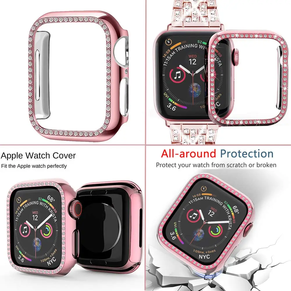 Diamond Case for Apple Watch Series 8 7 6 SE 5 4 3 41mm 45mm 38MM 42MM PC Bumper Protector Accessories Iwatch cover 40mm 44mm