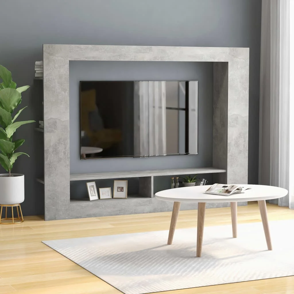 

TV Media Console Television Entertainment Stands Shelf Concrete Gray 59.8"x8.7"x44.5" Chipboard
