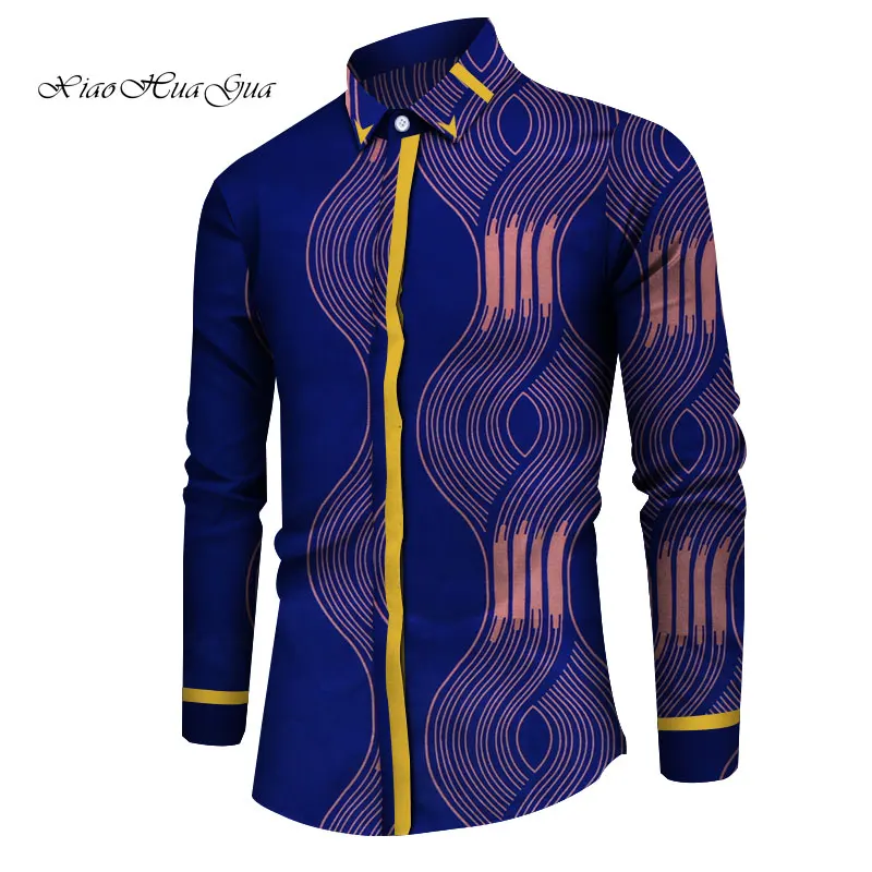 

Long Sleeve Shirt Men Bazin Riche Traditional African Clothing Men Print Tops Cotton Dashiki African Clothes Causal Shirt WYN814