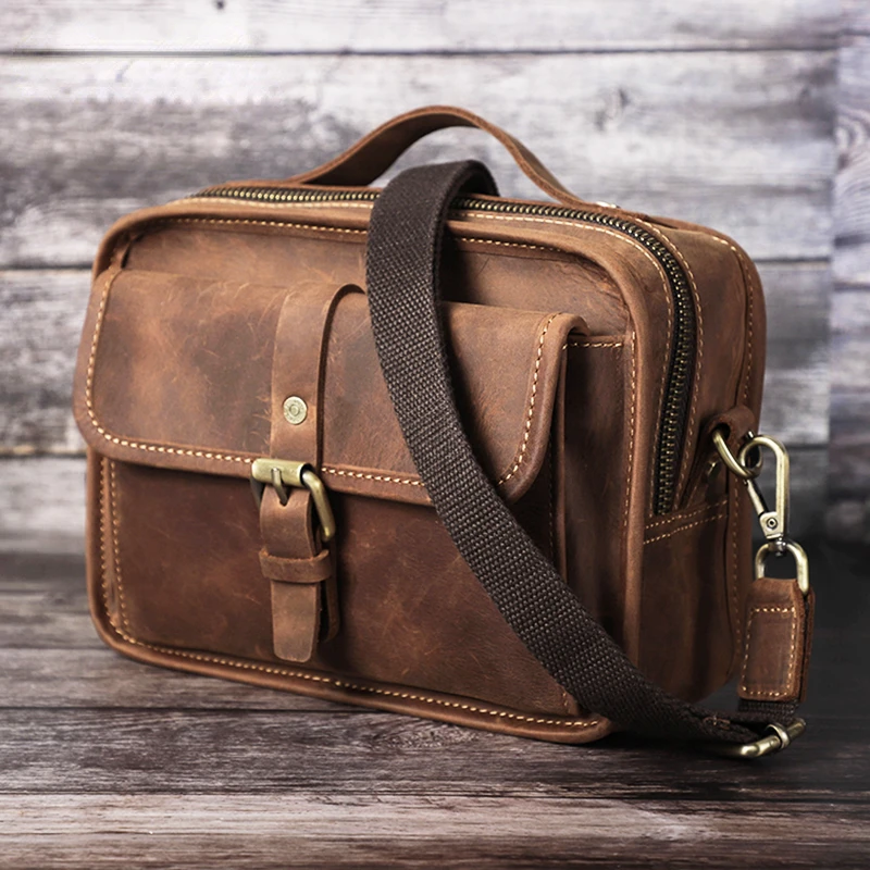 OYIXINGER New Vintage Men Shoulder Bags For Man Small Luxury Designer Cowhide Handbag For 7.9