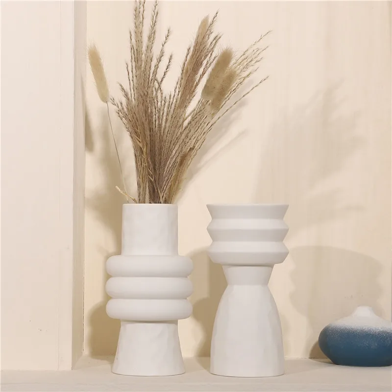 Hot Sale Nordic Ins Creative Ceramics Vase Home Ornaments White Vegetarian Flower Pot Vases Home Decorations Craft Gifts