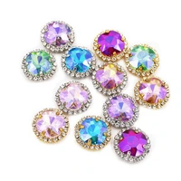12mm gem flower shape color ab crystal glass sewing rhinestones with goldsilver cup chain claw wedding dress shoes 20pcsbag