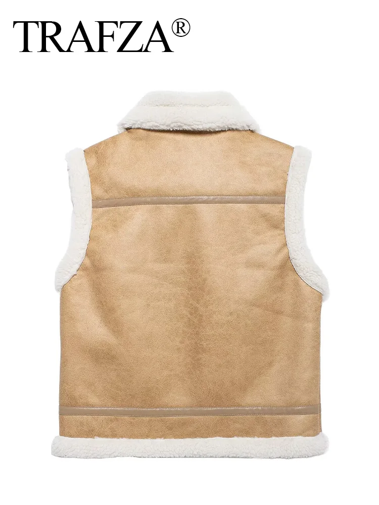 TRAFZA зимняя женская модная однотонная утолщенная жилетка с отложным воротником