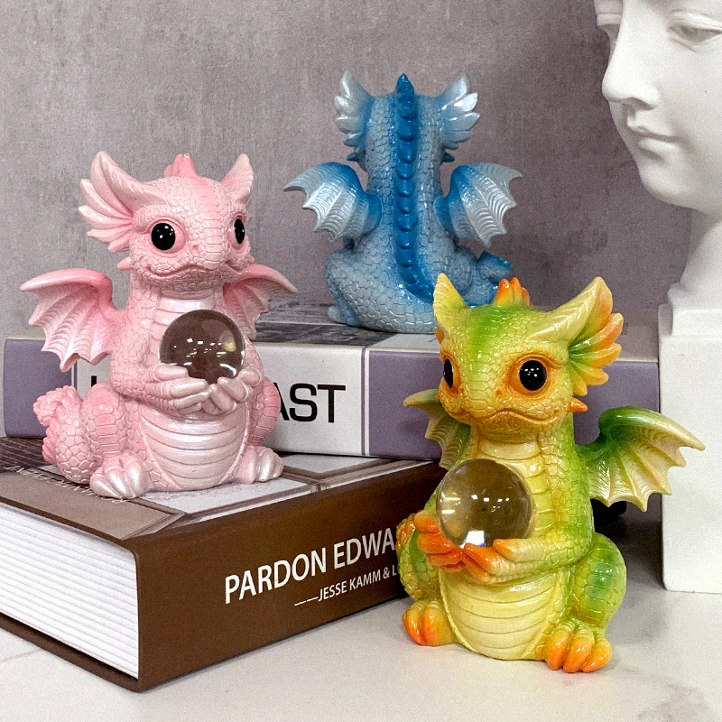 

Family Ornament Resin Colorful Collectible Reliable Robust Hand-painted Dragon Decoration Dragon Sculpture Glowing Cute