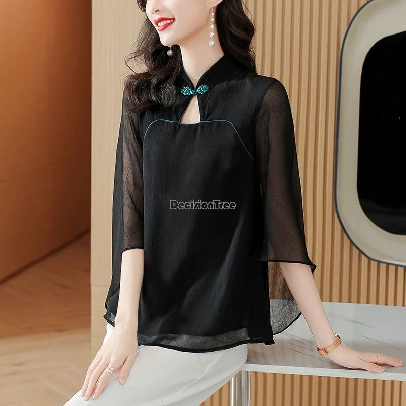 Женская шифоновая блузка в китайском стиле элегантная свободная Элегантная