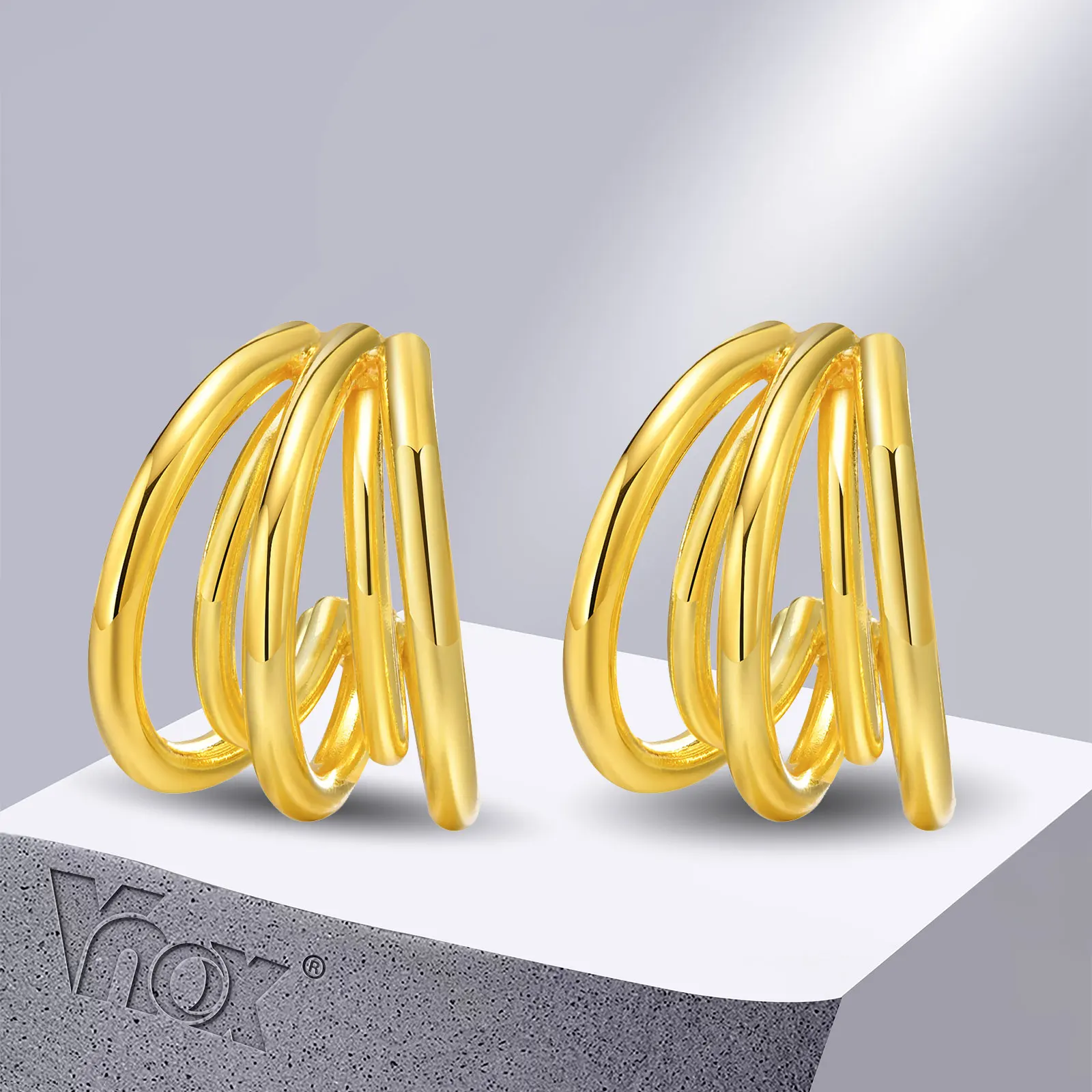 

Vnox Chic Gold Color Metal Earrings for Women Party Gift Jewelry, New Trendy Double Layers Geometric Ear Accessories