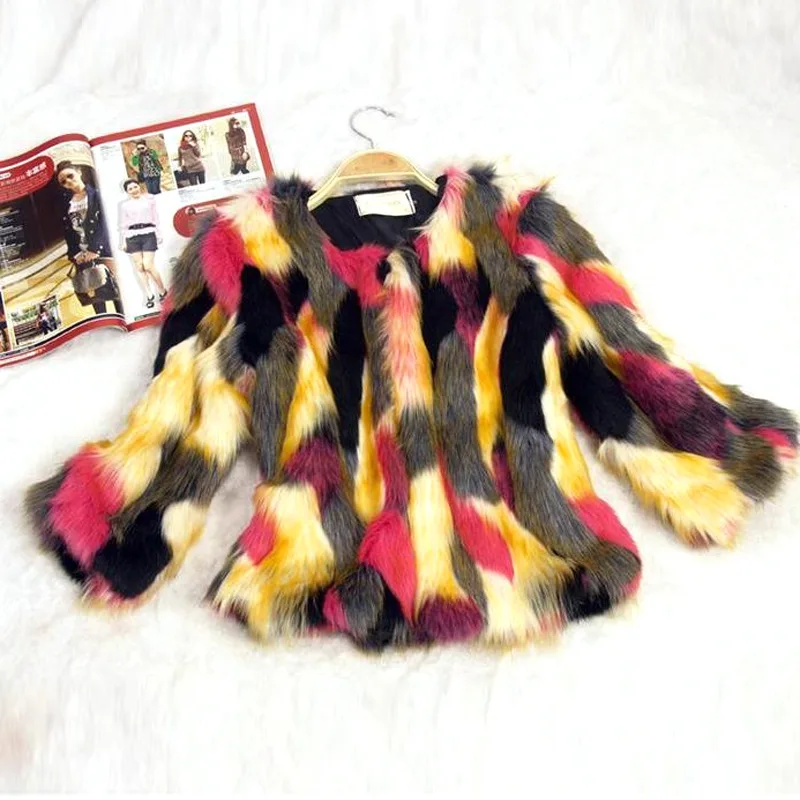 Красочное теплое женское пальто из искусственного меха свободное плюшевое