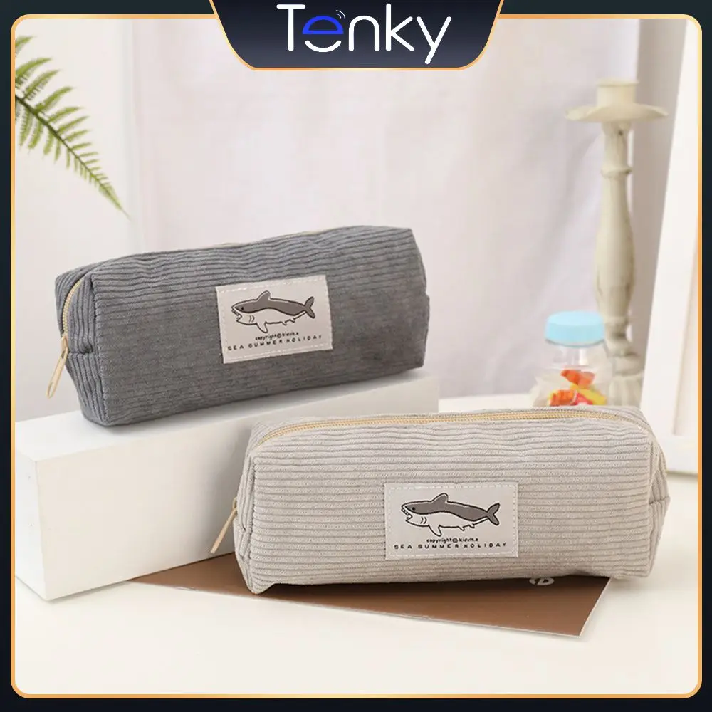 

Corduroy Pen Case Large Capacity About 35g School Pencil Pouch Super Capacity High Quality Zipper Shark Pencil Case Pen Bag