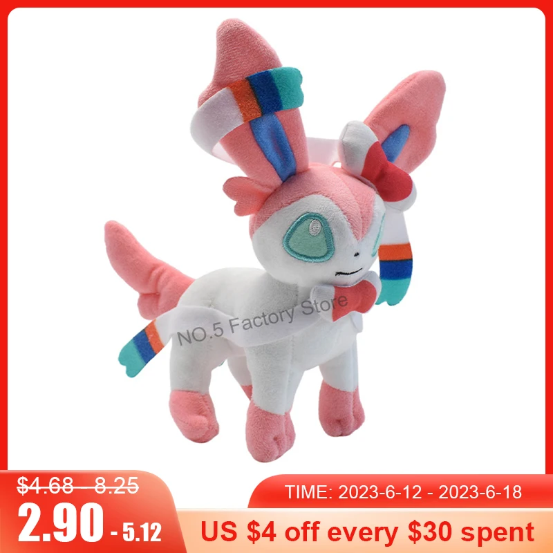 10-23cm Pokemon Sylveon Plush Toy Kawaii Anime Eevee Espeon Jolteon Vaporeon Stuffed Animal Doll for Children Christmas Gift