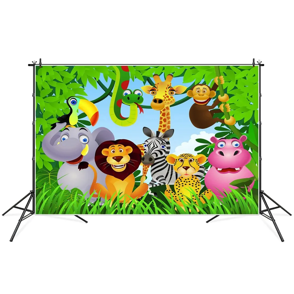 

Jungle Safari Animal Birthday Decoration Photography Backdrops Banner Custom Forest Zoo Scene Baby Party Photo Booth Backgrounds