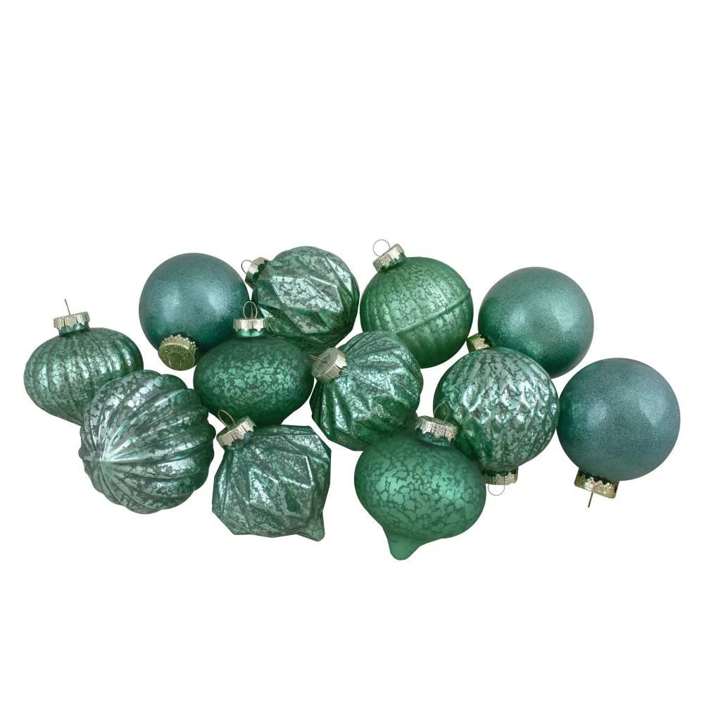 

Northlight Finial Hanging Green Glass Christmas Ball Ornaments, 12 Count