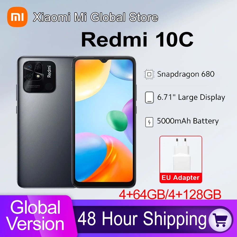 Global Version Xiaomi Redmi 10C 10 C 4GB RAM 64GB ROM / 128GB ROM Mobile Phone Snapdragon 680 Octa Core 50MP Rear Camera 5000mA
