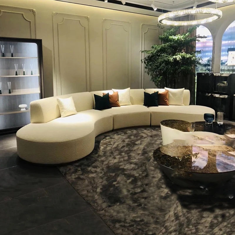 

Customized Italian Light Luxury Simple Arc Technology Cloth Sofa Size Family Living Room Villa Model Room Special-shaped